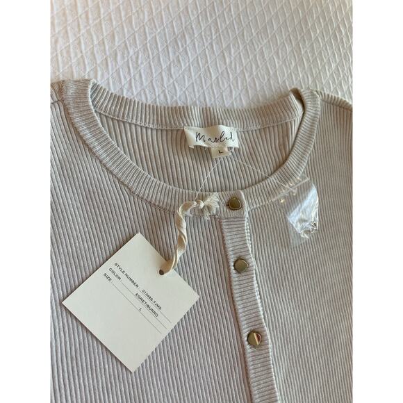 NWT Marbel Ribbed Knit Sweater Top Women’s Size L Cream Tan Gold Classic Preppy - Picture 5 of 9